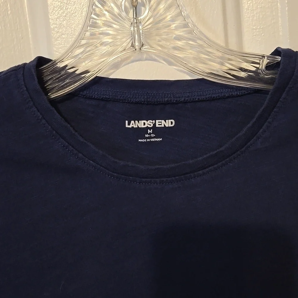 Lands End, Top, Tunic, Navy, Purple Tie, Elastic Waist, Scoop Neck Line, Casual